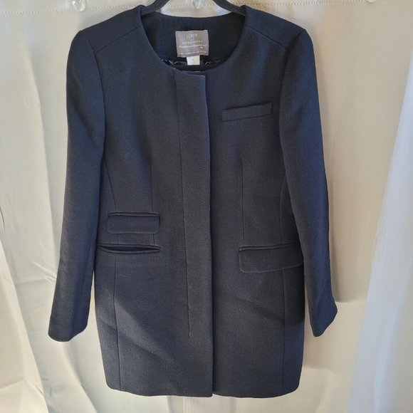 J CRew Womens Coat Size 12 Black Double Cloth Carmignano Wool Blend Italy 161778 - Picture 1 of 10